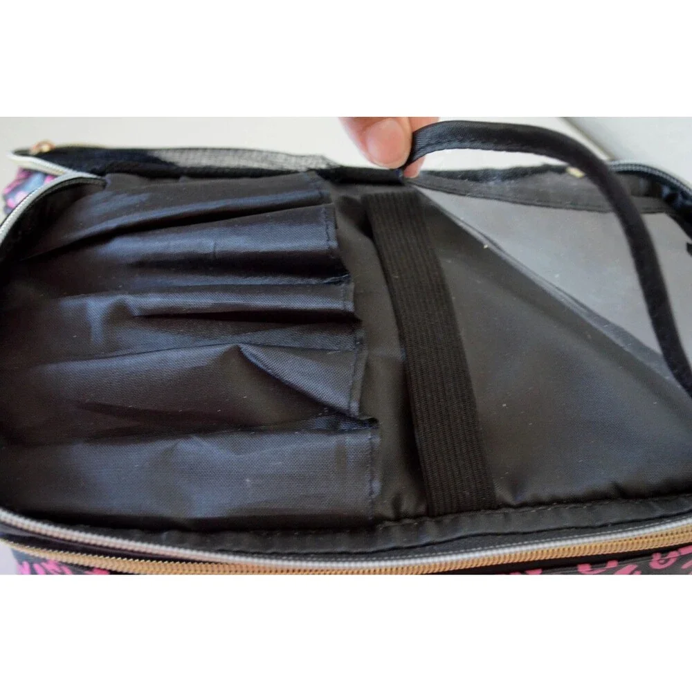 Juicy Couture Pink Black Cosmetic Makeup Bag Train Case 2 Zipper Compartments